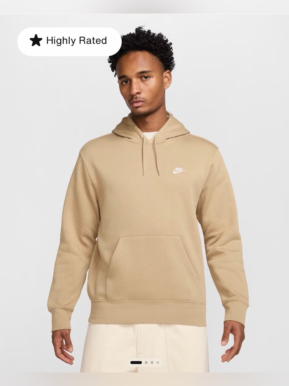 Nike Club Men’s Beige Pullover - SZ M - Fleece Hoodie Hooded Sweatshirt